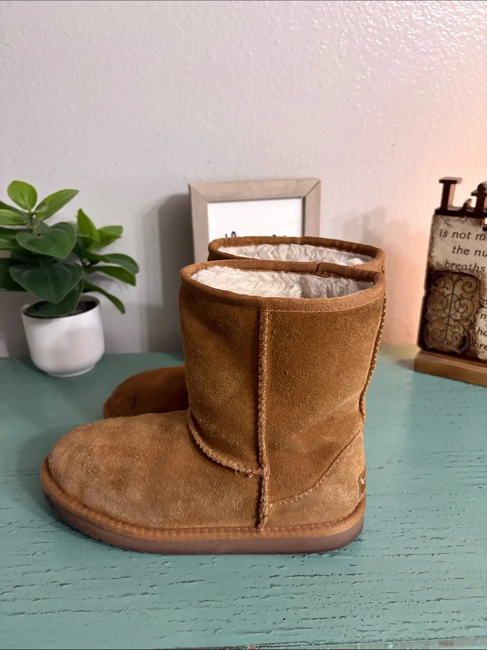 Koolaburra Kids Suede Shearling Lined Tan Boots